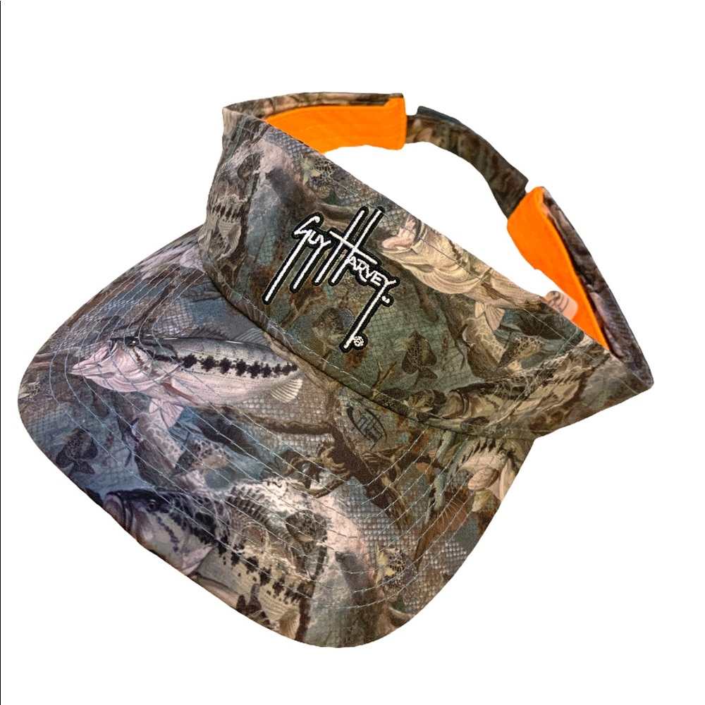Hard to find Guy Harvey visor fishing hat, velcro back, largemouth bass pattern